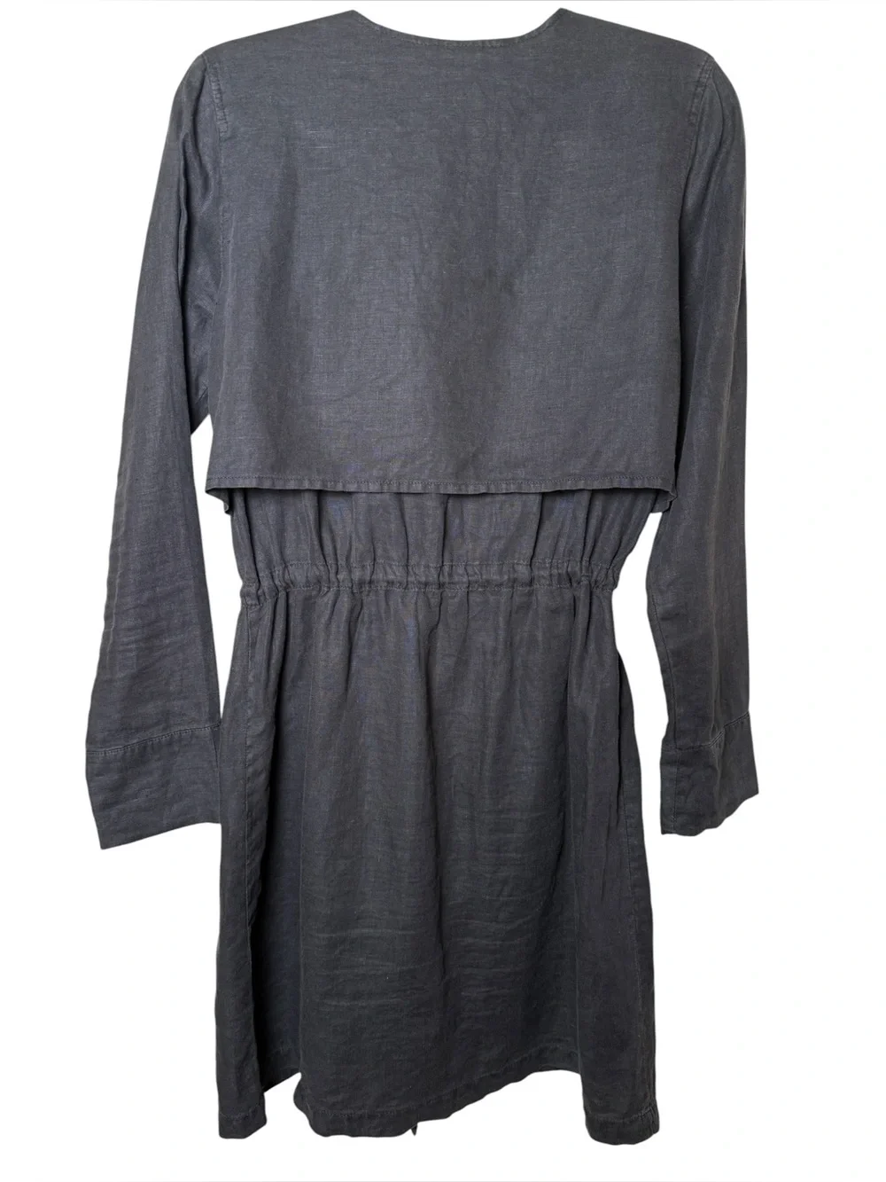 Michael Stars Small LINEN Charcoal Long-Sleeve Asymmetrical Zip Shirt Dress